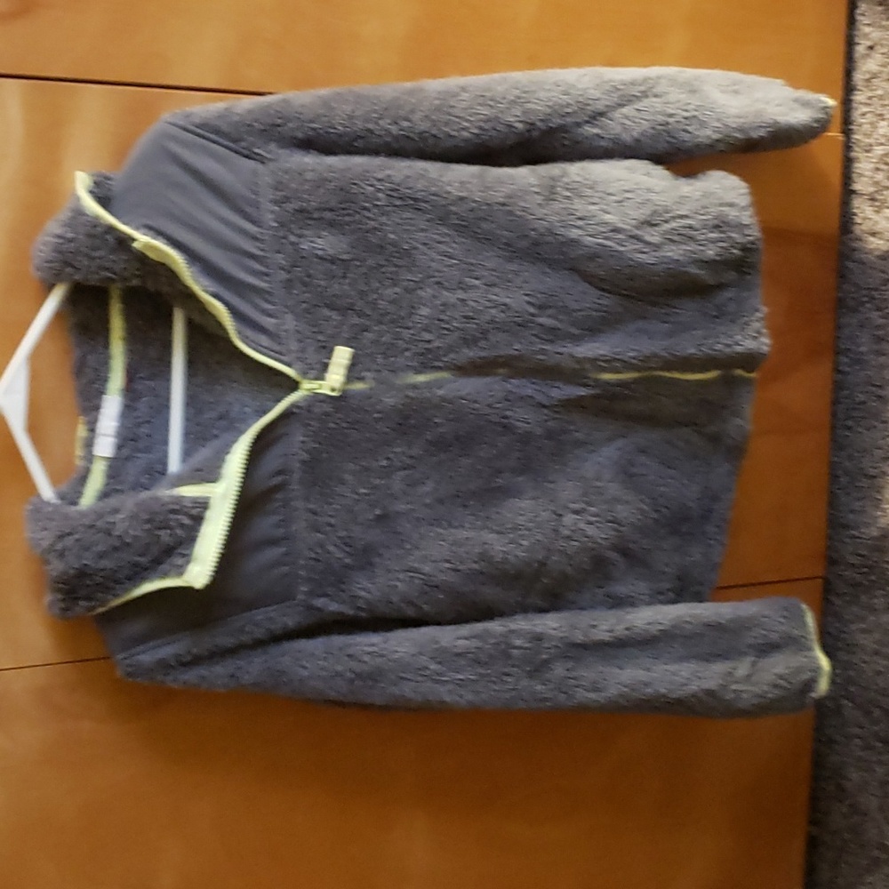 Grey and neon yellow fleece jacket. Perfect, no flaws.